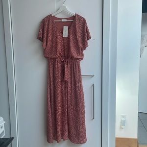 NWT Sienna Sky coral and white polkadot dress with pockets size L